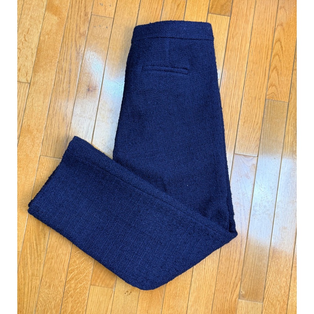 J.Crew Navy Blue Wool Blend Tweed Straight Leg Pants Patch Pocket BV145 Womens 2